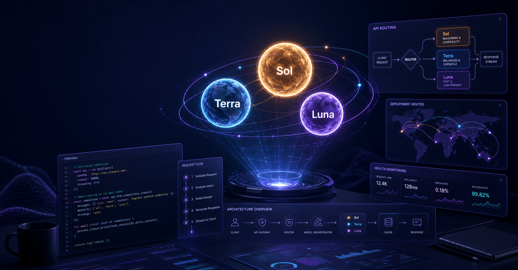 Developer workspace illustration for realtime AI voice agent architecture